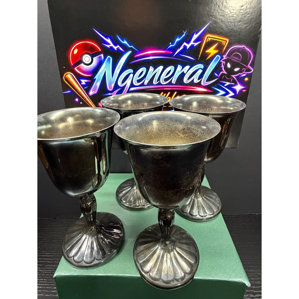 International Silver Company Vintage Silver Plated Goblets Set of 4 Scalloped